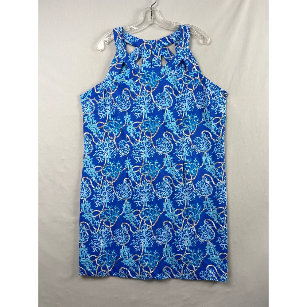 Lulu-B Dress Women 1X Blue Excellent Coral Nautical Rope Cutout Neck Shift 4501